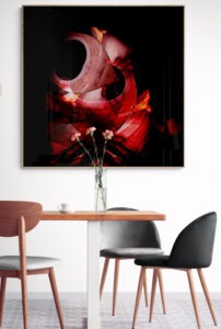 ציור אבסטרקט, פרח אדום, ציור מודרני,ציור לפינת אוכל, ציור דיגיטלי