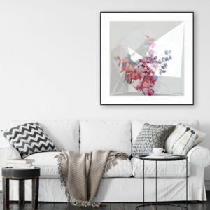 עלים ופרחים ציור מינימליסטי תמונה מעל הספה בסלון