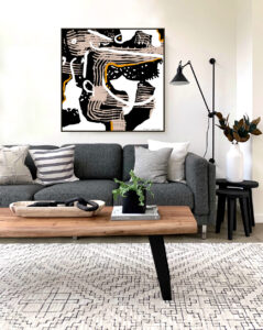 אבסטרקט בשחור לבן ציור מודרני בסלון
