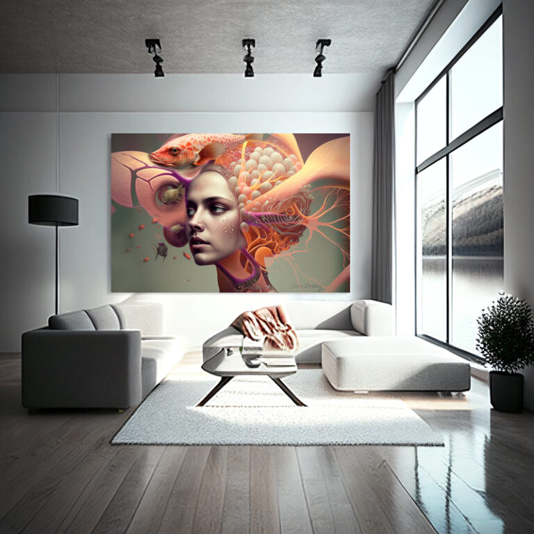 ציור דיגיטלי מעל הספה בסלון